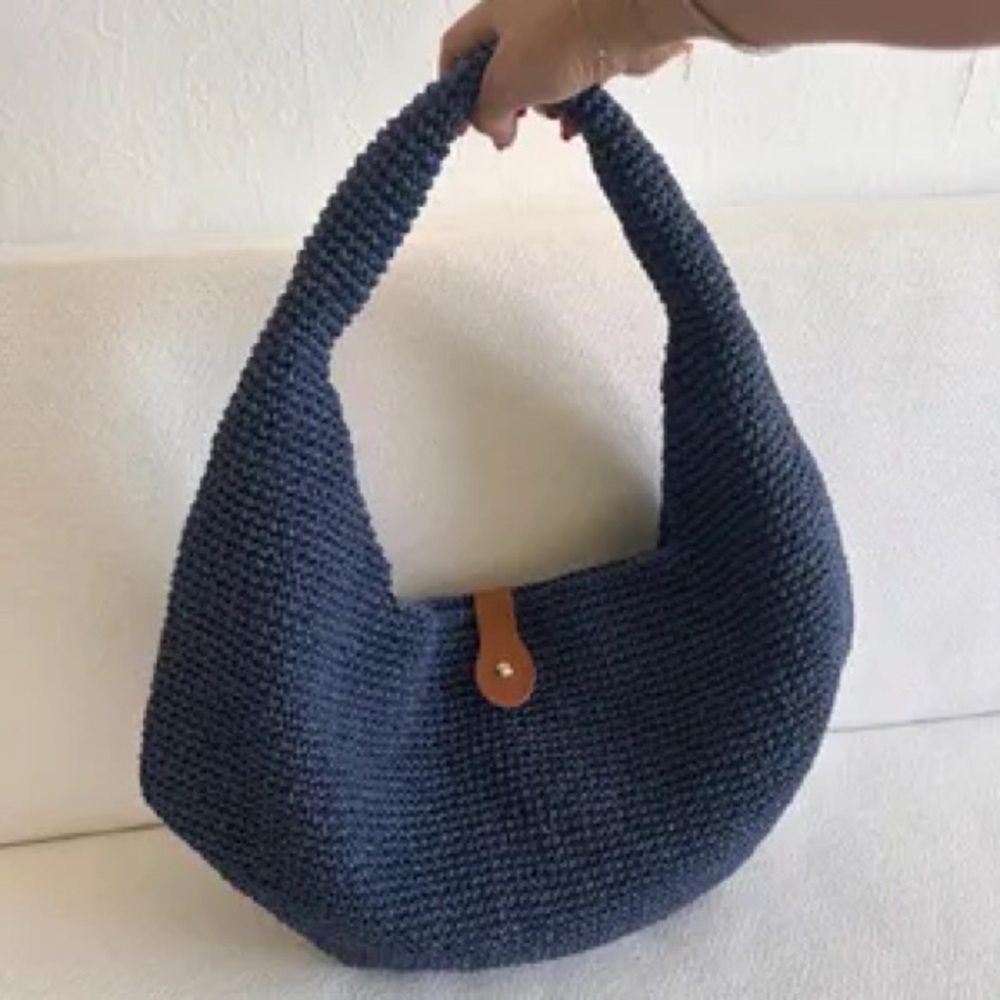 Elegant Navy Blue Knit Hobo Bag